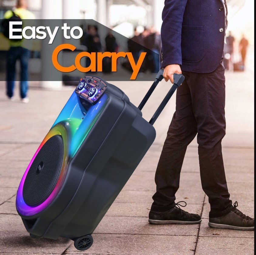 NDR-Y15 Portable Rechargeable Bluetooth LED Party Light Trolley Speaker with Wireless Microphone